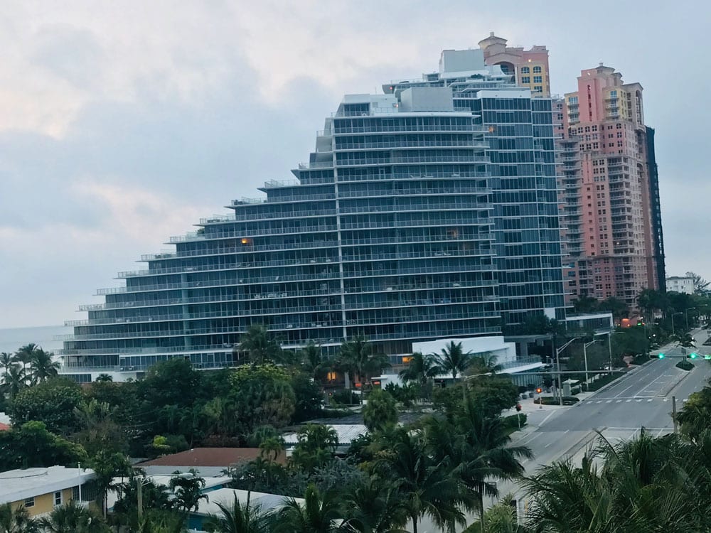 A high-rise building with unique design