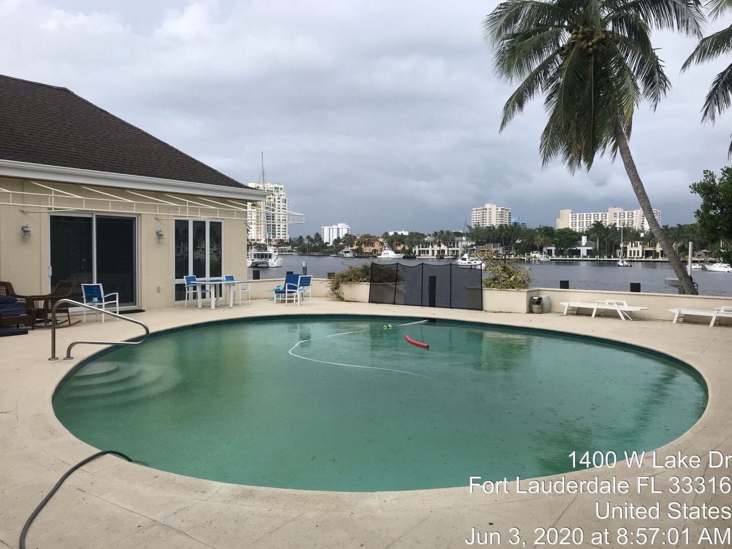 A pool that has been cleaned and is in the water.